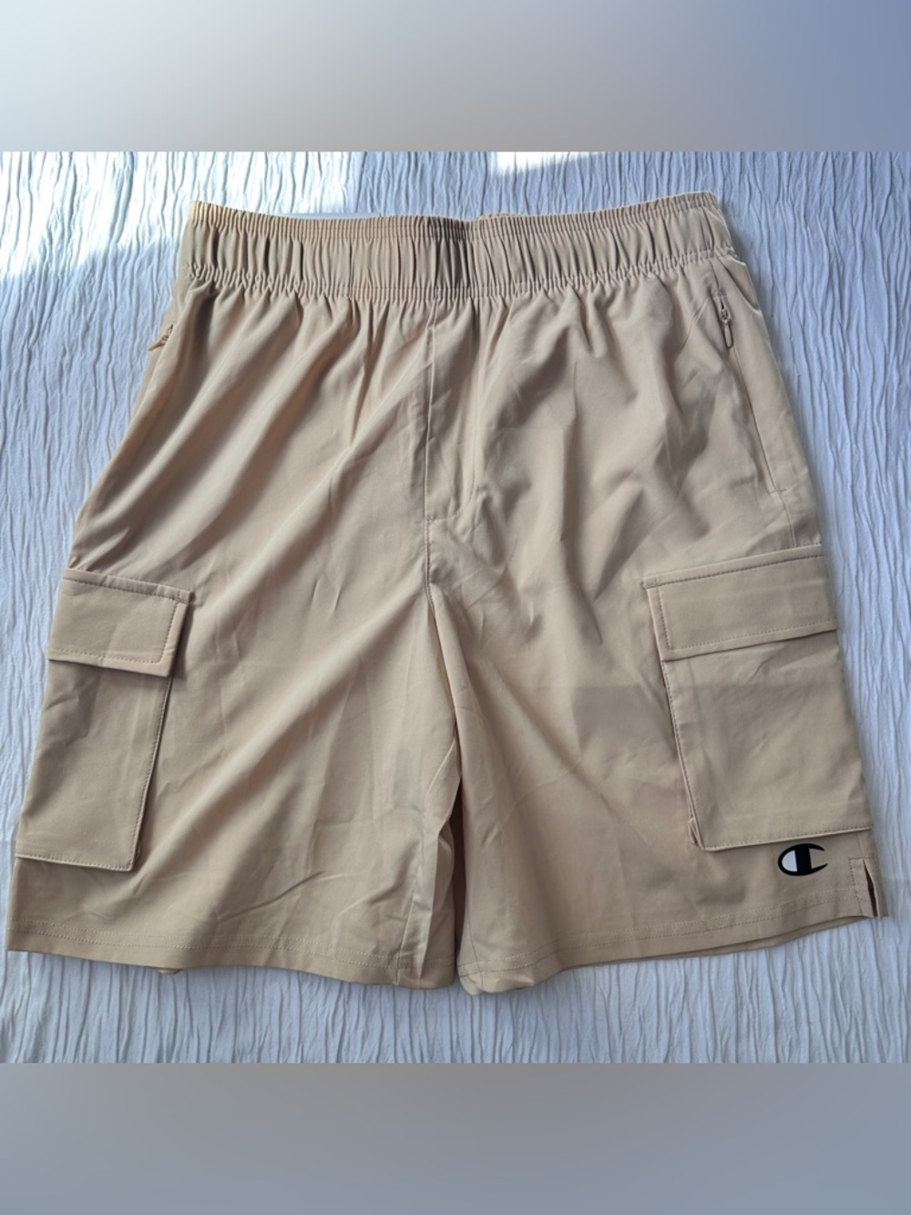 Champion Performance‎ Cargo Shorts Khaki Elastic Waist Tech Hiking Utility S